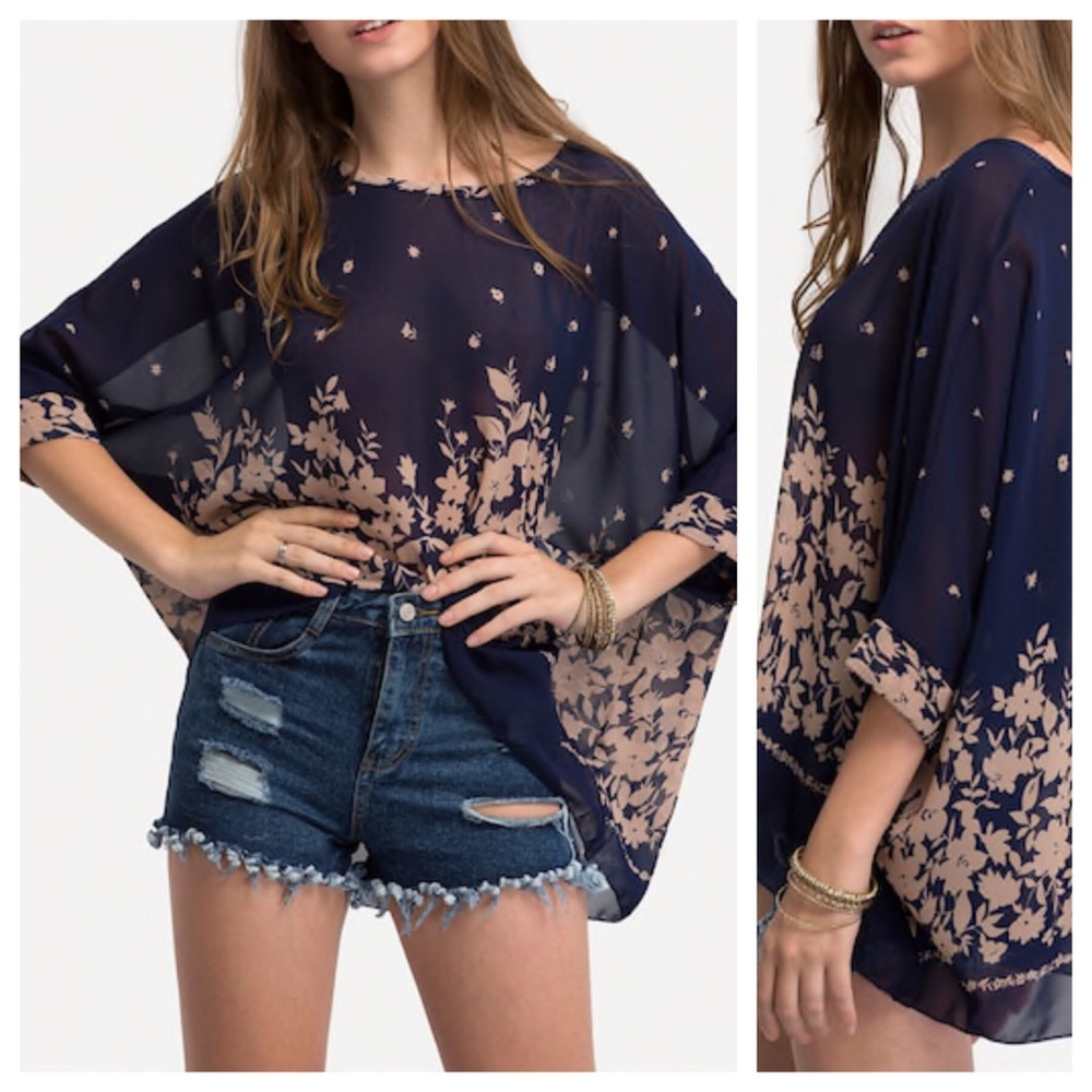 Boho Semi Sheer Poncho Blouse - Picture 6 of 7
